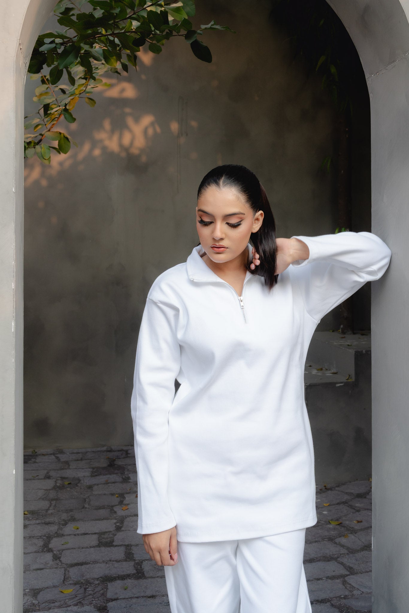 ALPS ZIP RIBBED CO-ORD SET | ALPINE WHITE