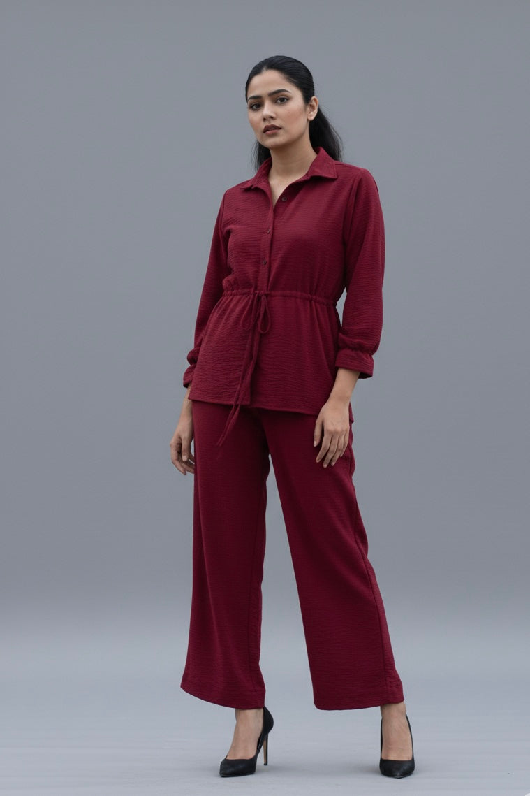 ANTALYA FLARED COORD SET | MAROON