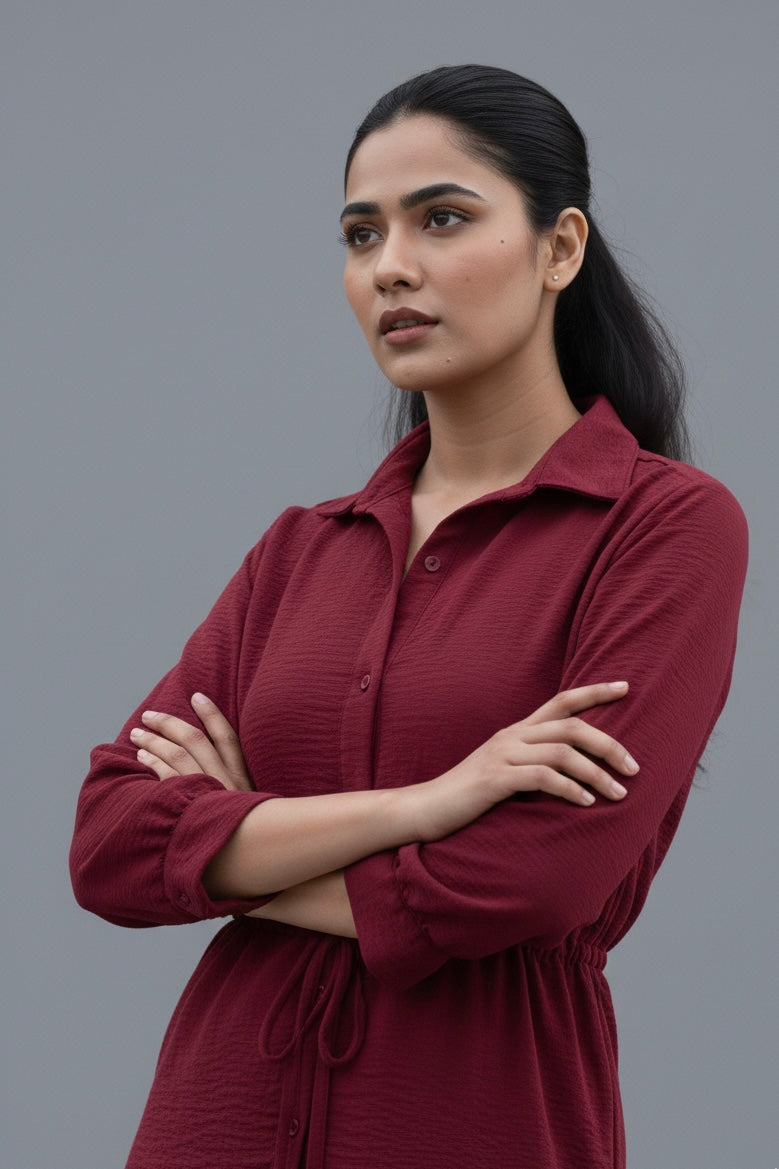 ANTALYA FLARED COORD SET | MAROON