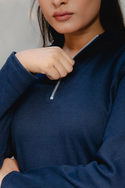 ALPS ZIP-RIBBED CO-ORD SET | MIDNIGHT BLUE