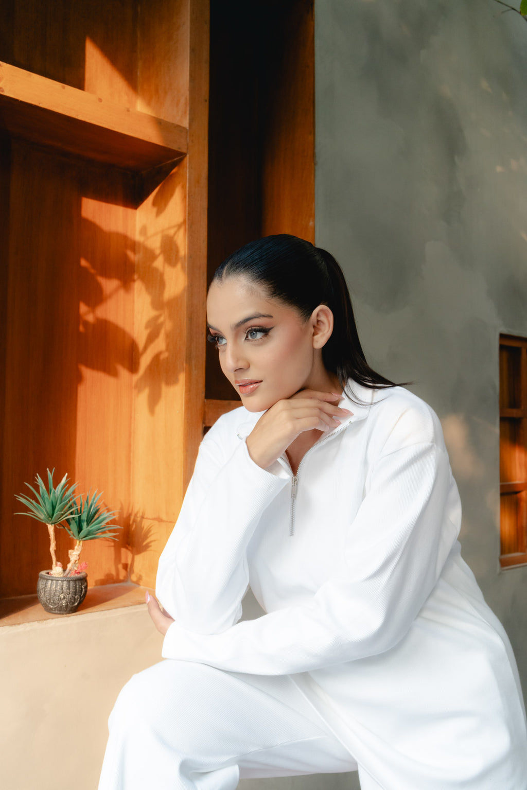 ALPS ZIP RIBBED CO-ORD SET | ALPINE WHITE