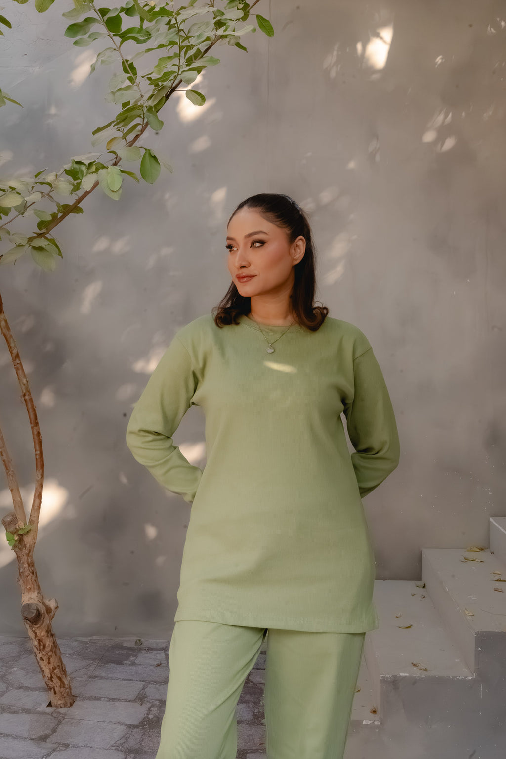EVORA RIBBED CO-ORD SET | PISTACHIO GREEN