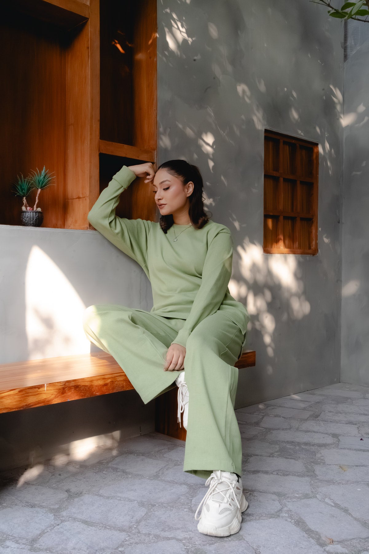 EVORA RIBBED CO-ORD SET | PISTACHIO GREEN